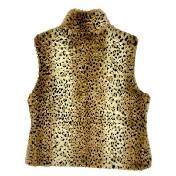 FUDA Studios Reversible Vest Womens M Cheetah Print Faux Fur Zip Stand Up Jacket - Picture 4 of 12